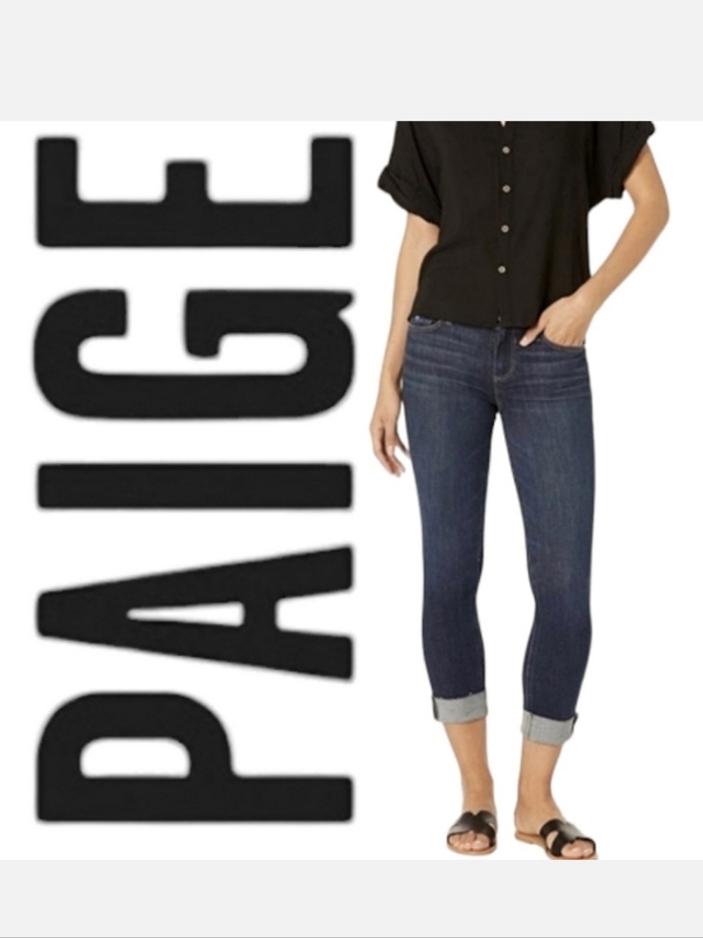 Paige Skyline Jeans Cuffed Crop Vintage Wash Zora Blue Sz 27